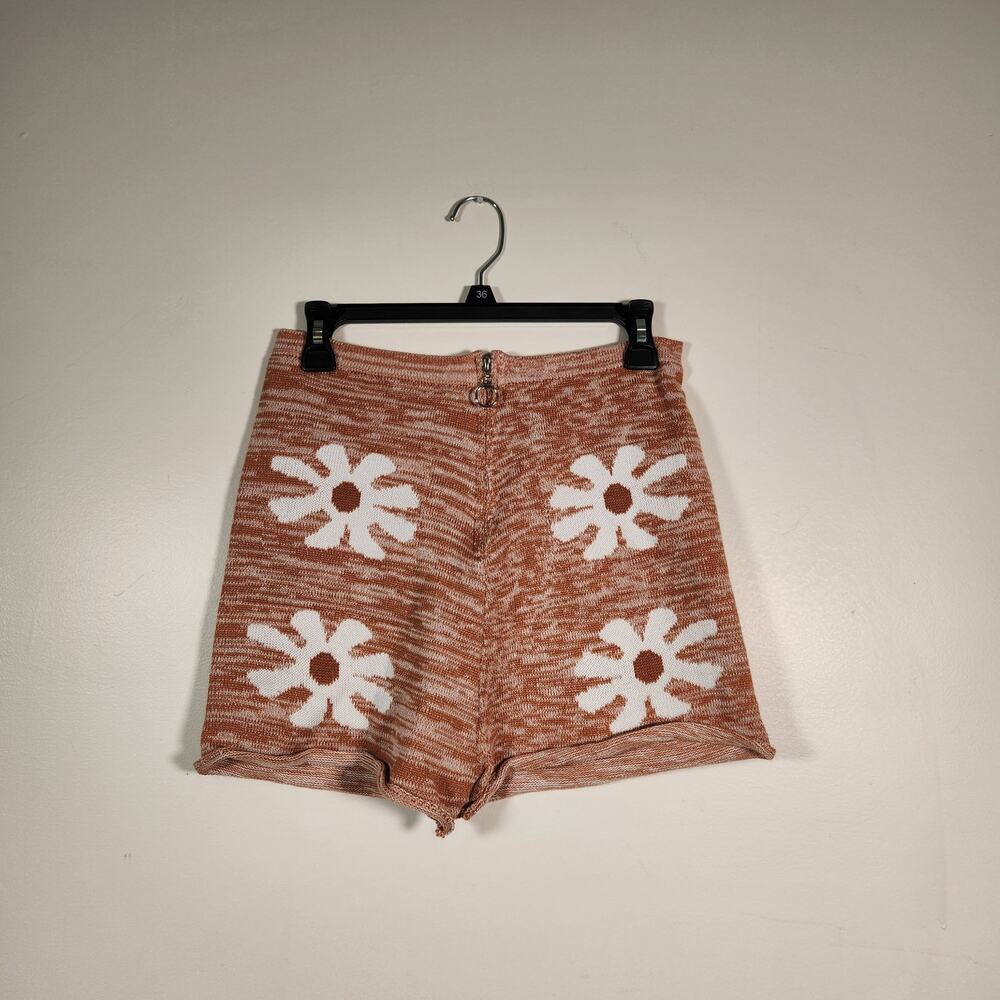 UNKNOWN Daisy Knit Shorts Womens L Orange White Marled Retro 70s Inspired Hippie - Picture 1 of 8